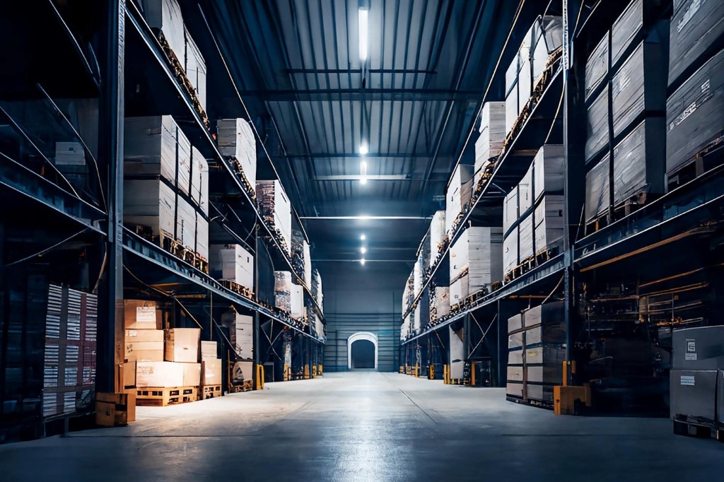Grands volumes stockés sous rayonnages haute nappe